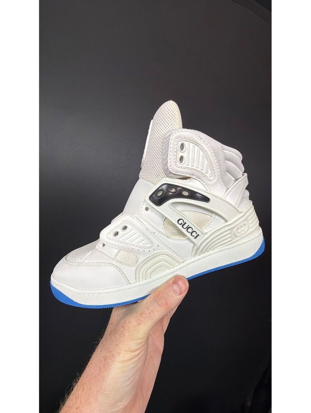 Gucci White Blue Basket Sneaker Size 6G (6.5US men’s/8 US women’s)